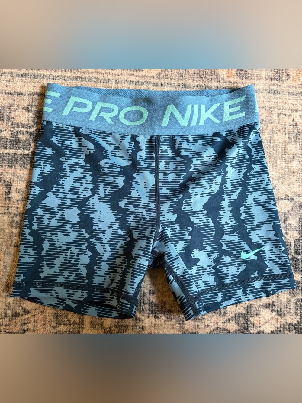 Nike Kids Teal & Navy Patterned Pro Compression Shorts